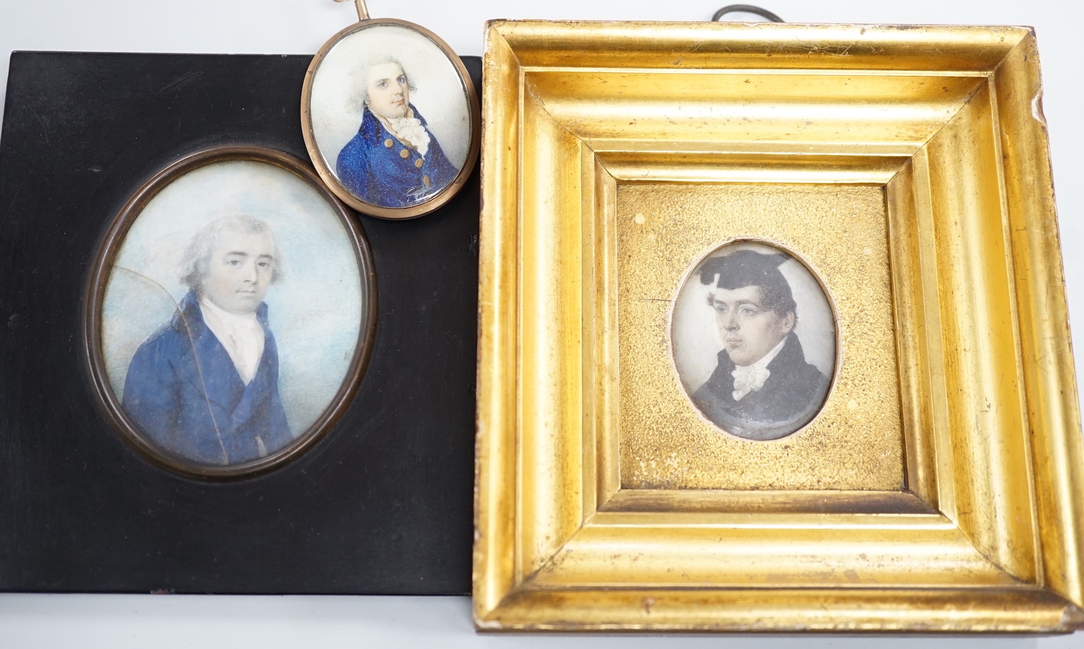 A selection of three watercolour portrait miniatures on ivory relating to the Potenger Family